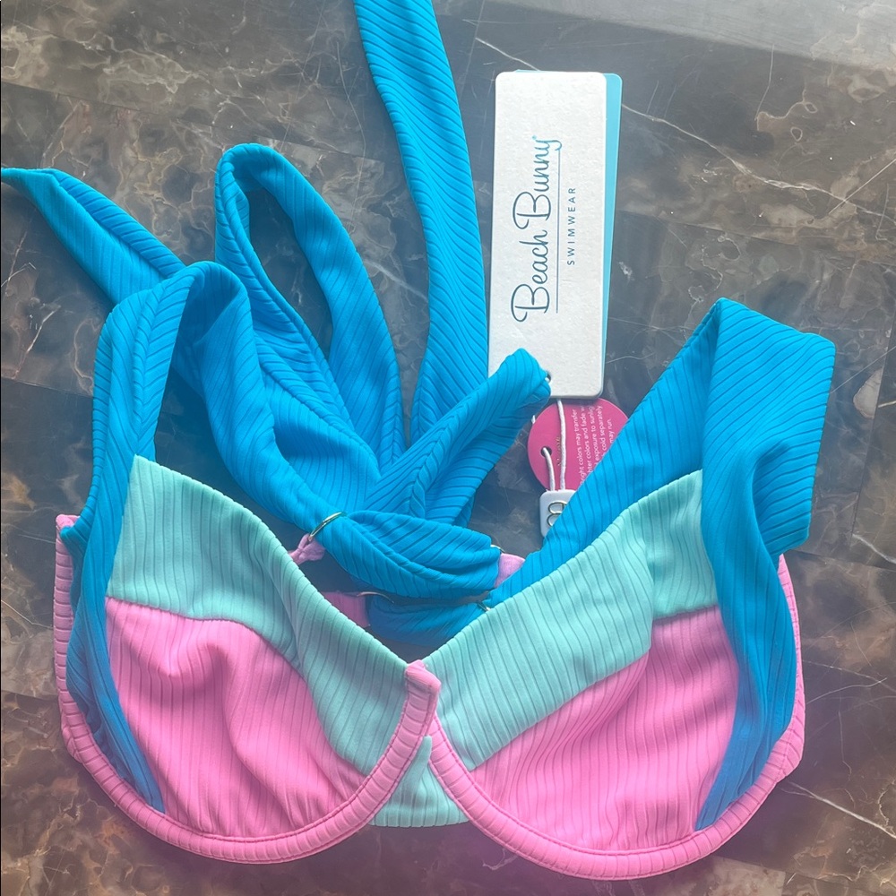 Beach Bunny Pink and Teal Bikini Top